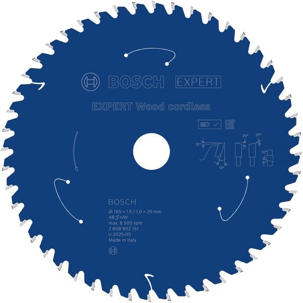 BOSCH Pilový kotouč EXPERT Wood cordless, 165 × 1,5/1 × 20 mm, T48 (2.608.902.151)