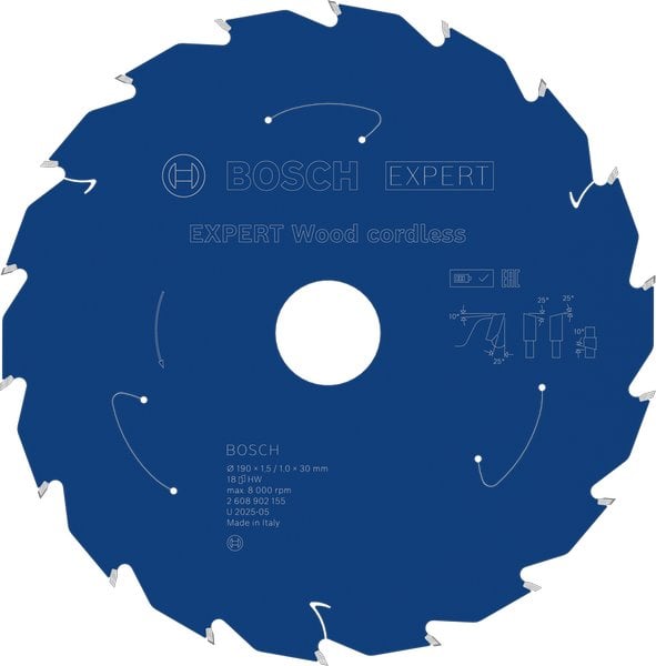BOSCH Pilový kotouč EXPERT Wood cordless, 190 × 1,5/1 × 30 mm, T18 (2.608.902.155)