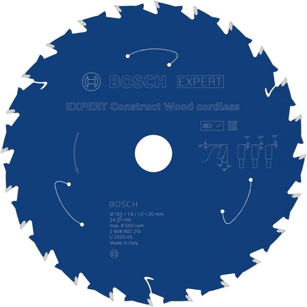 BOSCH Pilový kotouč EXPERT Construct Wood cordless, 165 × 1,6/1 × 20 mm, T24 (2.608.902.210)