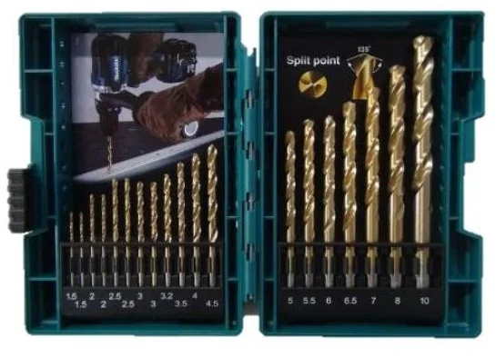 Makita D-67527 sada vrtákov do kovu HSS-TiN 1,5;2;2,5;3 a 3,2;3,5;4;4,5;5;5,5;6;6,5;7;8;10mm, 19ks
