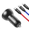 Baseus Digital Display duálny adaptér do auta 2* USB-A a opletený kábel 3v1 4,8A, čierny