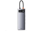 Baseus Metal Gleam Series 9v1 USB-C HUB (USB-C PD 100W, 3* USB 3.0, HDMI, VGA, RJ45, SD/TF port), sivá