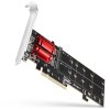 AXAGON PCEM2-ND, radič PCIe x8 - 2x M.2 NVMe M-key slot, RAID, podpora pre dosky bez rozdvojky, vrátane. LP