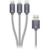 Connect IT Wirez 3v1 USB-C & microUSB & Lightning, strieborná sivá, 1,2 m