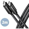 AXAGON BUCM32-CM20AB, SPEED+ kábel USB-C <-> USB-C, 2 m, USB 20Gbps, PD 100W 5A, 4k HD, ALU, opletenie, čierny