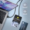 AXAGON CRE-SM3N, USB-A FlatReader kontaktná čítačka kariet Smart card (eObčanka), kábel 1,3 m