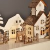 Solight LED vianočná dedinka, 34x17cm, drevo, 4 LED, 2x AA
