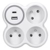 Solight hub, 3x 16A, USB nabíjačka A+C, bielo-sivá