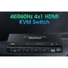 PremiumCord 4K@60Hz HDMI2.0 KVM prepínač 4:1 s diaľkovým ovládaním