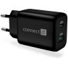 CONNECT IT Wanderer2 GaN nabíjací adaptér 1×USB-C + 1xUSB-A, 33W PD, čierny