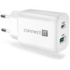 CONNECT IT Wanderer2 GaN nabíjací adaptér 1×USB-C + 1xUSB-A, 33W PD, biely