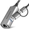 AXAGON ADE-TXCA, USB-C + USB-A 3.2 Gen 1 - Gigabitová sieťová karta, Asix AX88179, automatická inštalácia