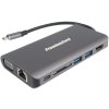 PremiumCord USB-C na HDMI+VGA+RJ45+2xUSB3.0+SD karta +3,5 mm+PD nabíjanie
