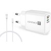 Nabíjací adaptér CONNECT IT DUPLEX 1xLightning + 1×USB-C, 20W, kábel 27W, BIELY