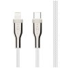 Dlhý nabíjací a dátový opletený kábel FIXED s konektormi USB-C/Lightning a podporou PD, 2 m, MFI, biely