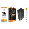 Inteligentná sieťová nabíjačka ALIGATOR GaN, Power Delivery 65 W, 2xUSB-C, 1xUSB-A, čierna