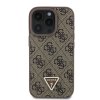 Guess PU 4G štrasový trojuholník s kovovým logom Zadný kryt pre iPhone 16 Pro Max Brown