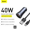 Baseus Golden Contactor Pro nabíjačka do auta s káblom USB-C 1m 40W 1x USB, 1x USB-C sivá