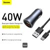 Baseus Golden Contactor Pro nabíjačka do auta s káblom USB-C 1m 40W 2x USB sivá
