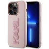 Karl Lagerfeld 3D Rubber Glitter Logo Karl Zadní Kryt pro iPhone 15 Pro Pink