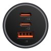 Baseus Rýchlonabíjací adaptér do auta 2USB-C + USB-A 65W Tmavo šedá