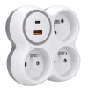 Solight hub, 3x 16A, rýchlonabíjačka USB A+C 20W PD, bielo-sivá