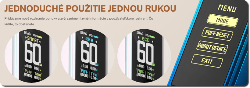 Elektronická cigareta Voopoo Drag S2 - banner ovladania