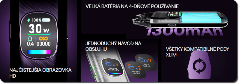 Banner vlastností elektronickej cigarety Oxva Xlim Pro 2