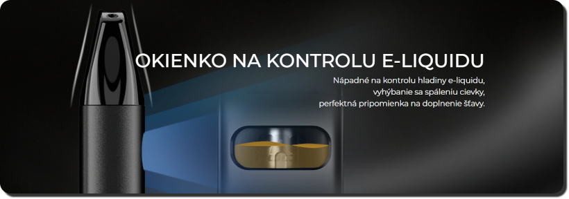 Okienko pre kontrolu stavu hladiny e-liquidu v Uwell Caliburn A2 - banner