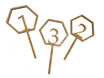 Dřevěný zápich do dortu Hexagon s číslem
