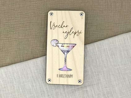 Dřevěný rámeček na peníze k narozeninám se skleničkou