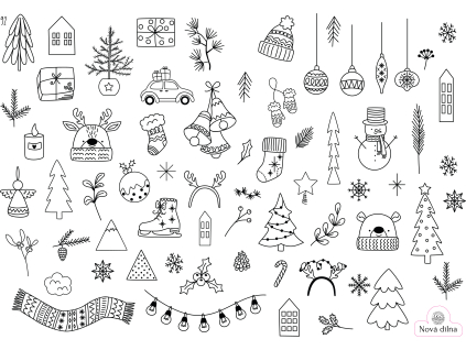 91 Samolepky Vánoce doodle