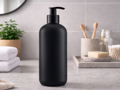 černá lahvička do koupelny