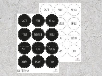 Etikety na dózy těstoviny