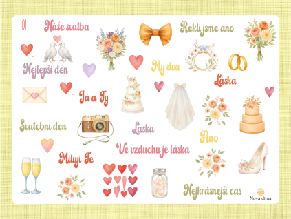 101 Svatební samolepky bela