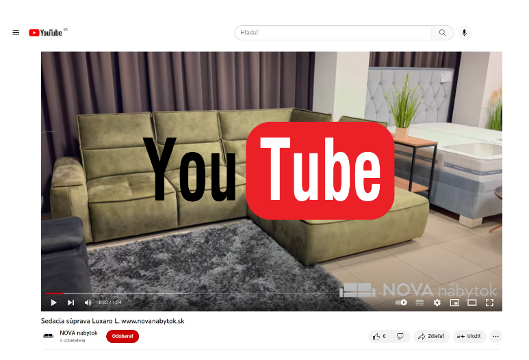 Youtube prezentácie tovaru (sedacie súprava, pohovky, postele)