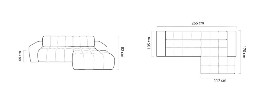 Sedací souprava HONEY S – rozměry 266 x 170 cm, výška 82 cm a výška sedu 44 cm