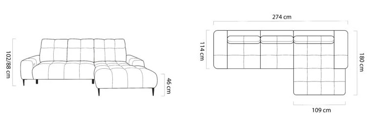 Sedací souprava MIST S – rozměry 274 x 180 cm, výška 102/88 cm a výška sedu 46 cm