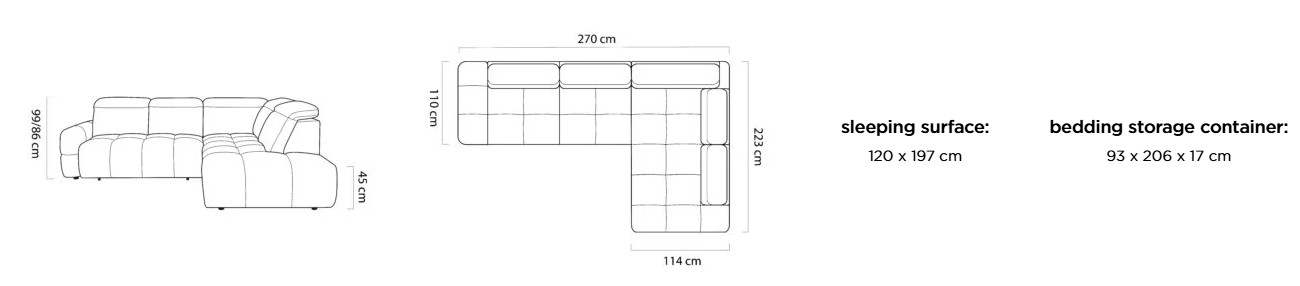 Sedací souprava NORDIC L – rozměry 270 x 223 cm, výška 99/86 cm a výška sedu 45 cm