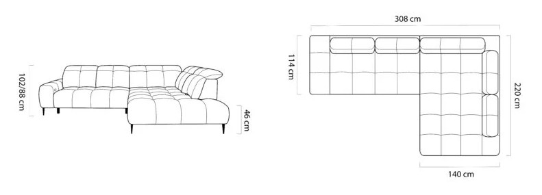 Sedací souprava MIST L – rozměry 308 x 220 cm, výška 102 / 88 cm a výška sedu 46 cm
