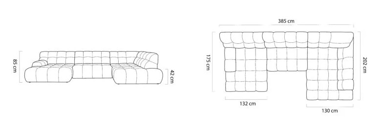 Sedací souprava ZEN XL – rozměry 385 x 202 cm, výška 85 cm a výška sedu 42 cm