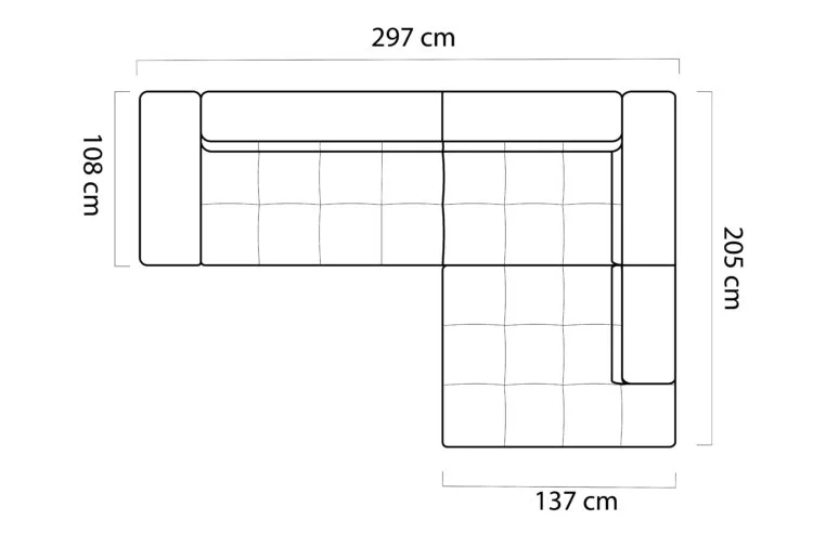 Rozmerový nákres MODENA L – pôdorys 297 x 205 cm.