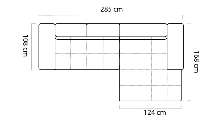 Rozmerový nákres MODENA S – pôdorys 285 x 168 cm.