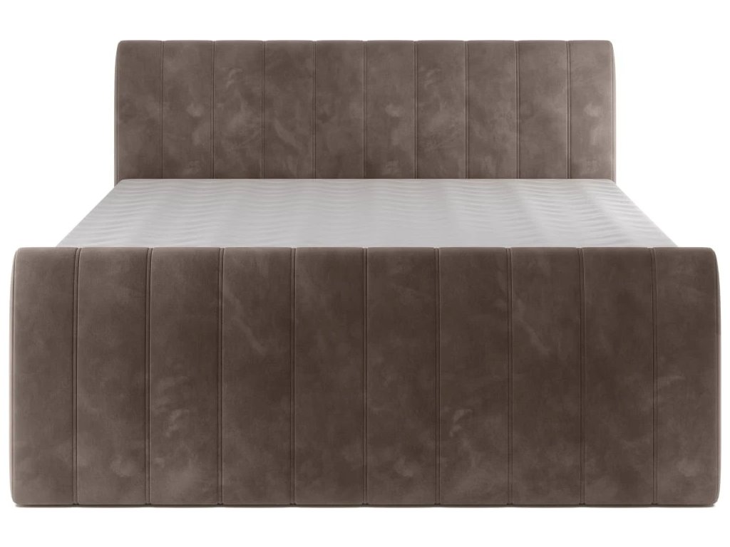 Čalúnená boxspring posteľ LAPIA - hnedá - prešívané čelo a rám - produktová fotografia