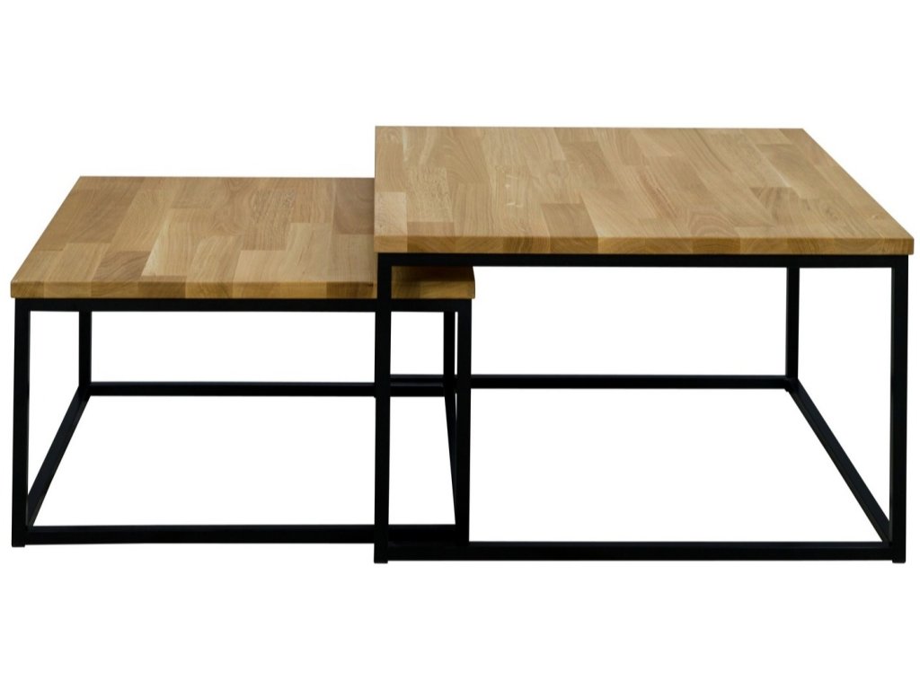 Set konferenčných stolíkov GINO 2 ks - čierna konštrukcia - doska dub artisan - produktová fotografia