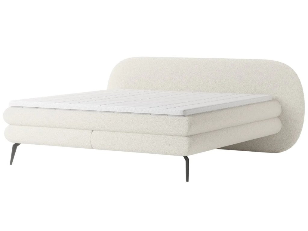 Čalúnená boxspring posteľ RAIN - krémová - zaoblené čelo a rám - produktová fotografia