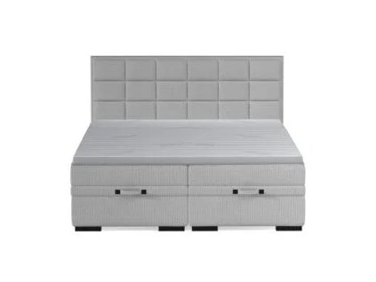 Čalúnená boxspring posteľ LOFTY - svetlosivá - prešívané čelo - produktová fotografia