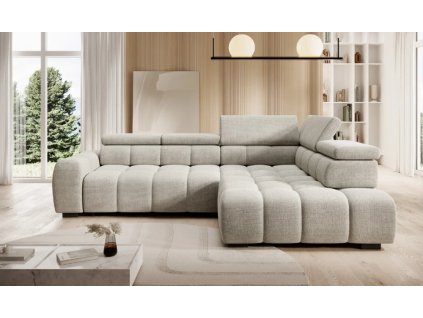 Sedačka IMPERIAL L v svetlom interiéri obývačky, celkový pohľad spredu