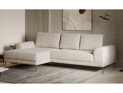 Svetlá sedacia súprava DORZA Roh v interiéri obývačky, celkový pohľad