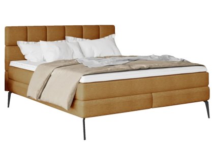 Čalúnená boxspring posteľ LENDO - béžová - prešívané čelo - produktová fotografia